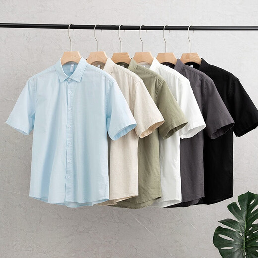 ZoSqueeg men's linen short-sleeved shirt summer linen youth summer loose casual cotton linen shirt men's clothing white M86 2XL