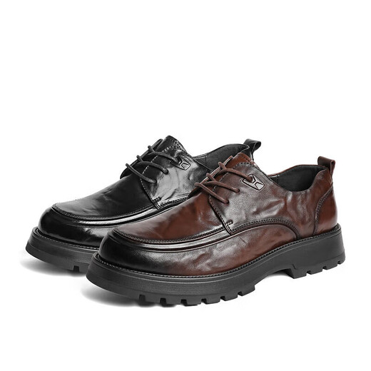 Belle pleated business leather shoes men's cowhide thick-soled formal shoes A1422AM4 black-single 39