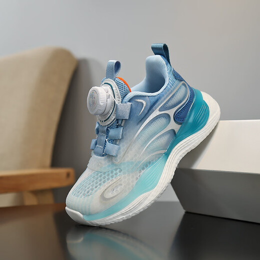 
Huilirui children's shoes for boys rotating buttons spring and summer anti-slip wear-resistant training shoes for students shock absorption rebound running shoes sports shoes 9903 Tianlan single network 34