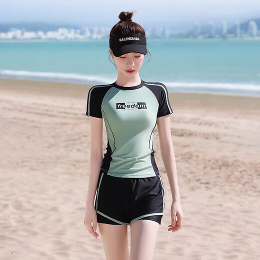 
Vandira (F.DYRAA) swimsuit for women with high-end split short-sleeved slimming professional swimming pool swimsuit four-piece set 13028 fresh green L