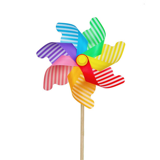 Hi (haizou) Traditional wooden pole colorful windmill outdoor decoration sunflower double-decker windmill children's toy street stall large windmill colorful windmill 18cm with 40cm wooden pole
