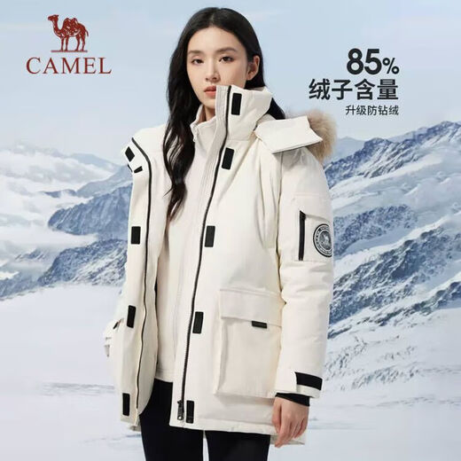 Camel (CAMEL) outdoor extreme cold parka workwear fur collar couple's down jacket warm and thickened mid-length coat