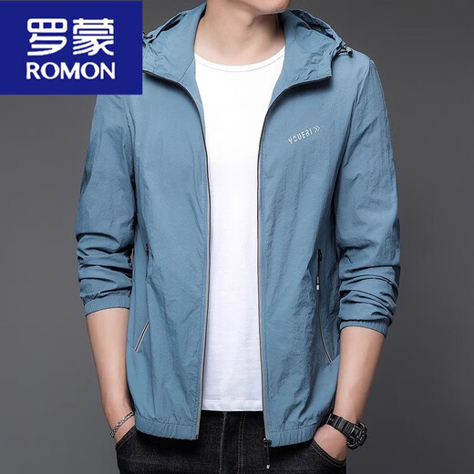 Romon Summer Casual Sun Protection Ropa hombres Summer delgado al aire libre Capeta UV Protección UV Ropa para hombres N9928 Mist Blue M 170 105-120Jin [Jin equivale a 0.5 kg]
