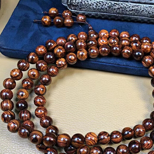 Fanxin Pavilion Authentic Hainan Huanghuali Bracelet Purple Avocado Tiger Skin Pattern Old Material Grimace Eyes Mountain Benminglong Birthday Gift Hainan Huanghuali 10mm*108 pieces