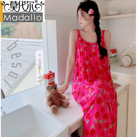 
Modal summer French suspender long skirt to ankle women's extended version of floral tall super long artificial cotton silk nightgown 8801-retro stripes One size F skirt length 12590-160Jin [Jin equals 0.5 kg]