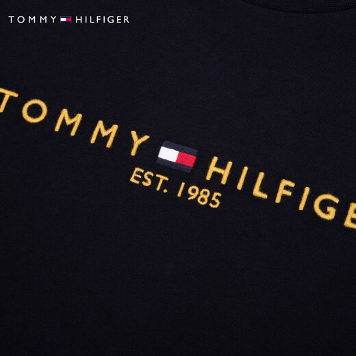TOMMY HILFIGER童装男休闲简约字母刺绣圆领内搭打底衫长袖T恤TH2412015 藏青色654 150 M/150cm