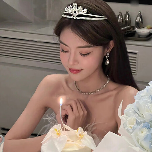 Bai Qixin crown tiara female 18-year-old crown hair accessories high-end princess bride proposal and certificate wedding accessories birthday gift large water drop crystal crown