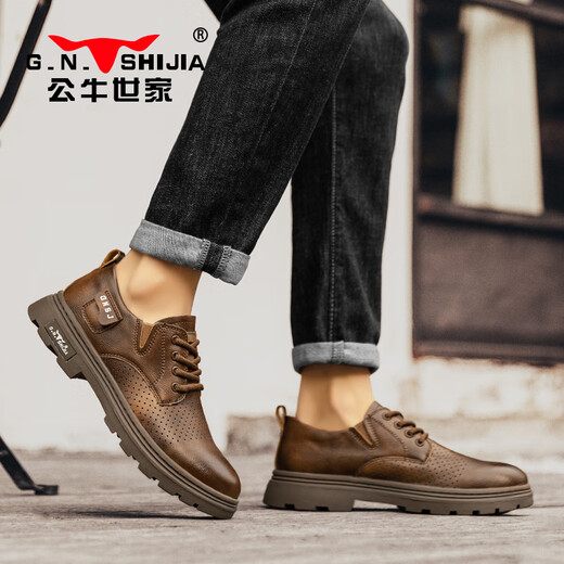 Bull Family Herrenschuhe 2025 SOMMER NEUER HOOL HOOL AMMREHALE RETRO CLASSIGKEITENLEDERSUSSUSSUSSCHUSS MARTIN SHOUS STOUTS BRONZE [Hollow atmable Style] GN124101179 43 (Sportschuhe Größe)