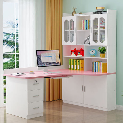 Guansi solid wood desk rack combination computer desk desktop bookcase integrated simple bedroom home corner combination study desk white 120*80 upper and lower bookshelf with door