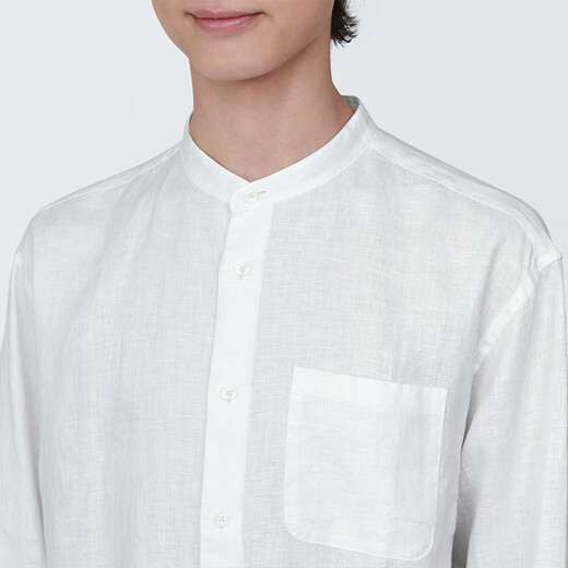 无印良品（MUJI）男式 麻 立领长袖衬衫 男士衬衣 汉麻 男装 上衣
 AC9AAA4S 白色 L (175/100A)