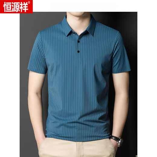 Hengyuanxiang (Hyx) Sommer Revers Traaceless Kurzärmelig-T-Shirt für den vertikalen, Streifenpolo von Männern. Hemd für Herrenmode dünne Eisseide halbärmelig grau 6996 175/l
