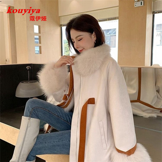 Koia Fur Jacket Women's 2025 Winter New Thick Imitation Fox Fur Splicing Young Fashionable Outer Wear High-end Party Jacket White S Recommended 80-105Jin Jin is equal to 0.5kg Koia Fur Jacket Women's 2025 Winter New Thick Imitation Fox Fur Splicing Young Fashionable Outer Wear High-end Party Jacket White S Recommended 80-105Jin Jin is equal to 0.5kg