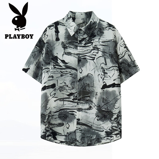 Playboy (Playboy) Trate de protection solaire à tir-dye à manches courtes pour hommes Spring and Summer Ice Silk Flower Smooth Flower pour hommes de grande taille de plage mince plage pour hommes CD5484-Black XL recommandé 125-145jin [Jin est égal à 0,5 kg]
