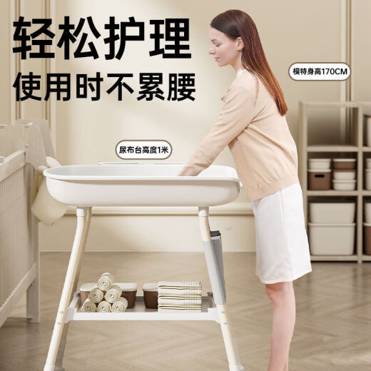 琉滋尿布台婴儿护理台洗澡一体新生儿换尿布宝宝按摩抚触台多功能可移 轮+侧袋+软垫+储物框2