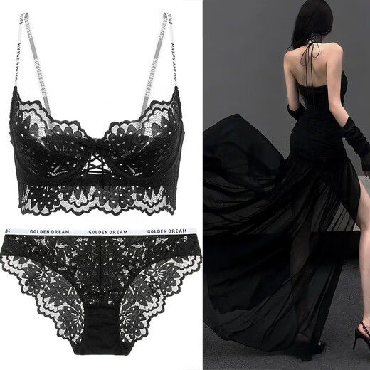 Victoria Palace Plus Size Bra Lace Ultra Thin Transparent Women's Bra Set Letter Strip Sexy Bra Breathable Underwear Set Red 32/70A (With S Size Underwear)