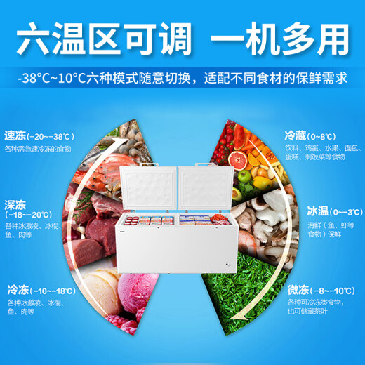 海尔（Haier）冰柜家用大容量全冷冻冷藏转换能效节能省电单温卧式冷柜商用大型零下水产海鲜牛羊肉超低温保鲜柜 719升 零下-38度PCM内胆700升以上1米9