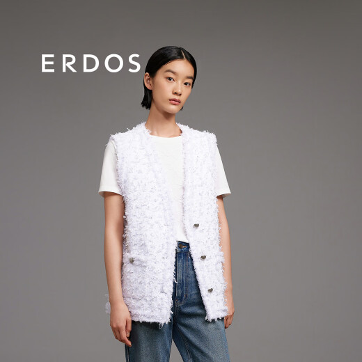 ERDOS24 Spring and Summer Tweed Temperament Retro Loose Simple Versatile Fashion Women's Vest Jacket White 155/80A/S