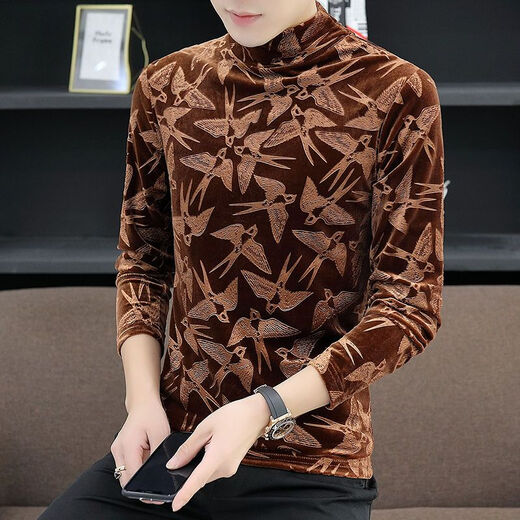 T-shirt à manches longues en velours or Nukm en automne et hiver de base de cou à demi-haut de la chemise de base tendance et belle chaleur tendance plus en velours épaissie 691 Swallow Black L 105-120Jin [Jin est égal à 0,5 kg]