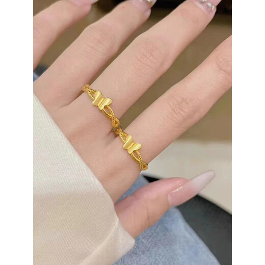 3d hard gold ring new fashion 18K gold female twist ring adjustable simple and versatile butterfly twist ring
