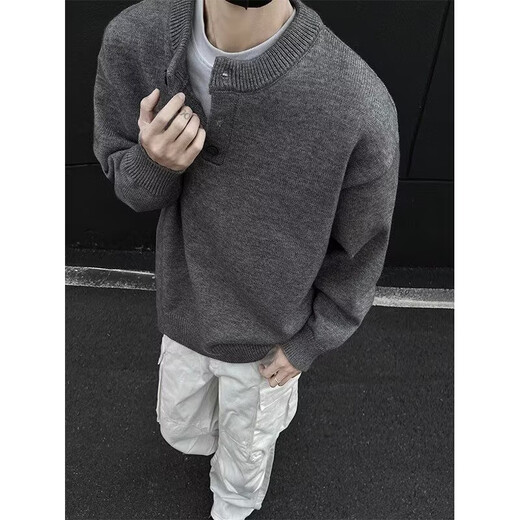 Cantu American Henry collar sweater for men in autumn and winter, high-end lazy style bottoming sweater cleanfit inner top, light gray XL
