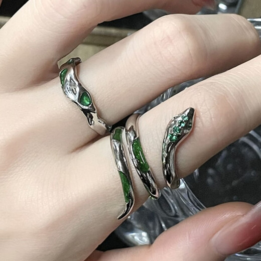 He Niang Harry Potter Ring Peripheral Slytherin Snake House Green Spirit Snake Ring Retro Accessories Men's and Women's Open Ring Gift Green Zircon Snake Ring