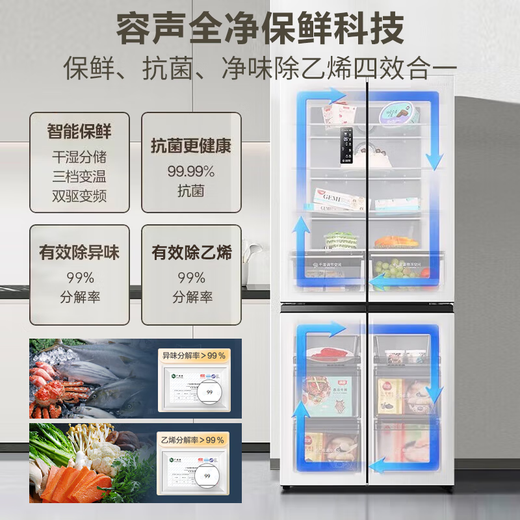 Réfrigérateur encastrable Ronshen Thin-Zero 429L refroidi par air, sans givre, double conversion de fréquence, porte croisée sans odeur, efficacité énergétique de première classe et économie d'énergie domestique 429 lancement de nouveaux produits