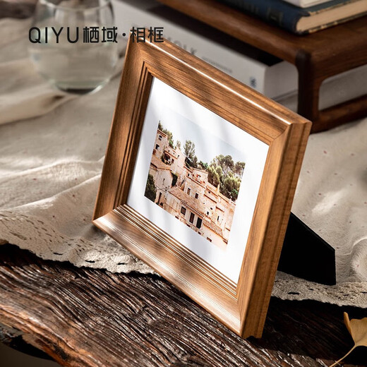 Qiyu American 8-inch photo frame table hanging wall vertical and horizontal photo frame mounting A4 certificate frame custom photo frame plus photo walnut color 6 inches (photo 10.2cm*15.2cm)