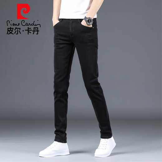 
Pier Cardin Spring New Pure Black Jeans Men's Korean Style Trendy Small Foot Slim Elastic Casual Ever-Match Pants Men Black 902 28 Size [Wait 2-foot 1]