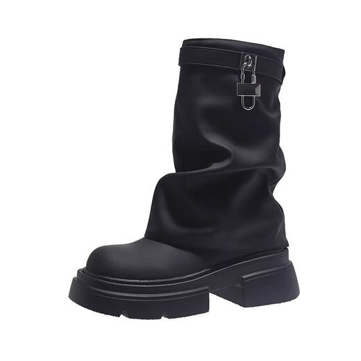 Tiaodega Bottes féminines printemps et automne Nouvelle talon épais à l'orteil rond à capuche Martin Bottes de bottes de pantalon empilées