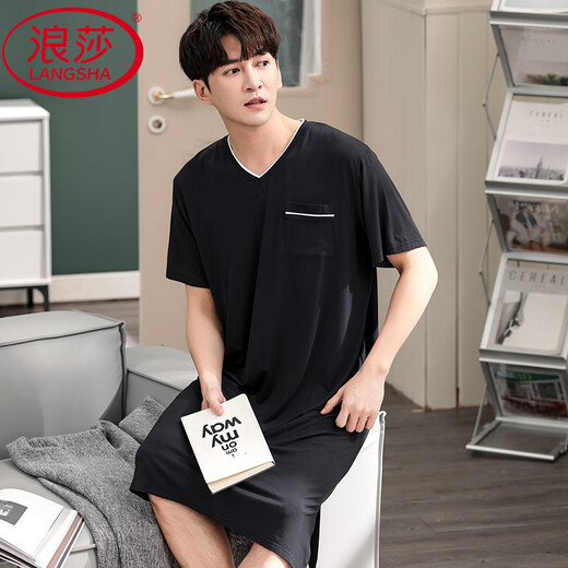 Langsha Summer de camisón para hombres NUEVO PAJAMAS MODAL MODAL MANGO A LA MANGA CORTA SALA VOLUNCIÓN Se puede usar afuera con ropa para el hogar de gran tamaño SMH [844 Flower Grey] 3xl