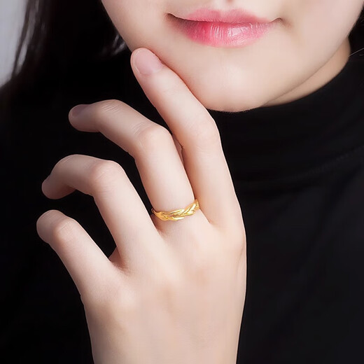 古苒老凤凰金店款黄金色麦穗9999金色戒指素圈活口指环镀金情人节 2.5g