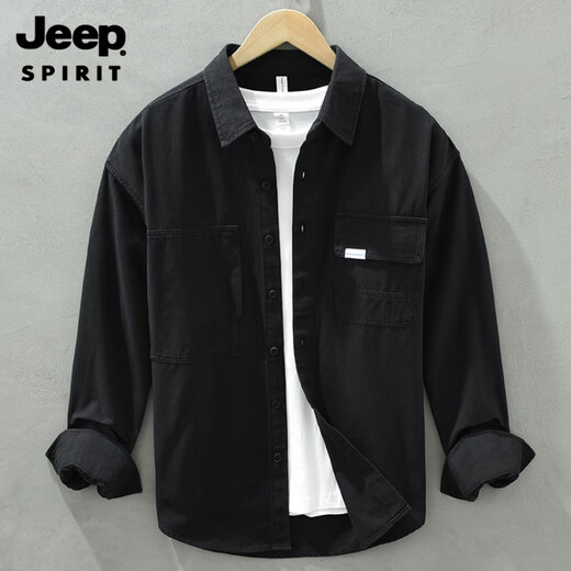 吉普（JEEP）春秋季男士全棉长袖衬衫复古休闲宽松潮流工装衬衣外套男装上衣服 6625绿色 3XL