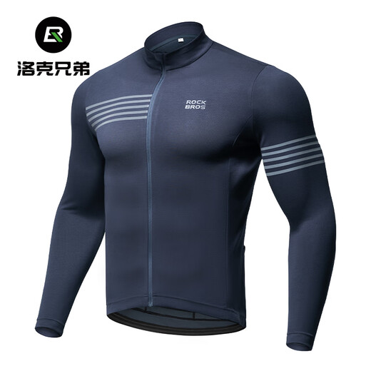 Rock Brothers long-sleeved cycling jersey warm and windproof men's road mountain bike sportswear top autumn and winter Nalan-spring and autumn warm navy blue 10-20 C L