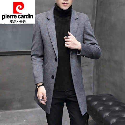 Pier Cardin Herbst und Winter Wollmantel Herren mittelgroßer koreanischer Stil trendiger Wollmantel Herren Windbreaker Girl Anzug schwarz xl