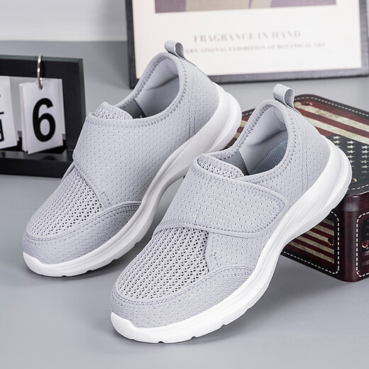 Zuli Jianai Daddy Old Man Shoes for Women with Wide Wide Extra Wide Summer Mesh Breathable Mom Shoes for Candy Foot and Foot Rehabilitation Casual Shoes 805 Light Gray Couple Style 39 Wide