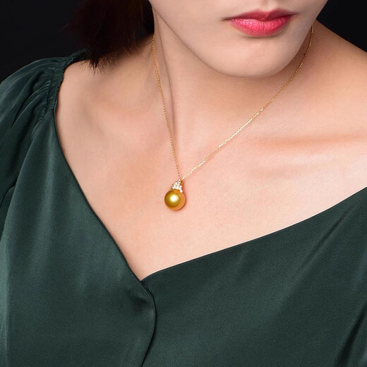 Luxury Pearl 18K Gold South Sea Gold Pearl Seawater Pearl Pendant Diamond-encrusted Pearl Necklace Niche Luxury Design 14.0MM-14.5MM