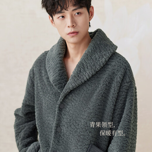 AnZhiBan JuhaoSleep Couple Pajamas Late Autumn Warm Snow Velvet Casual Solid Color Long Sleeve Women's Home Clothes Can Be Weared Outside Elegant Blue XL