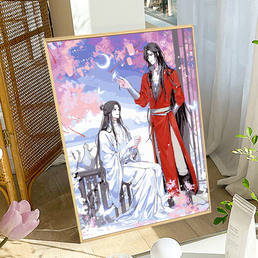 Shantoulin Village Tianguan blessed painting large number oil DIY filling coloring hand-painted original cartoon peripheral oil color decoration qx15885 60*70cm thick solid wood inner frame + exquisite outer frame (
