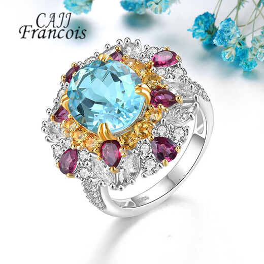 CAJJ Francois 5.70 carat topaz ring for women, natural colored gemstone, 925 silver inlaid jewelry, No. 13