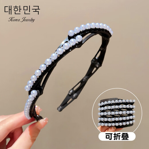 Jianla Travel Retractable Folding Headband Women's 2025 New Face Wash Special Teeth Anti-Slip Broken Hair Headband Pressing Hairpin 5# Pink Flower Style B00-201