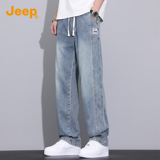 JEEP high-end men's jeans men's 2025 autumn and winter new loose straight high street casual wide leg trendy brand long pants men