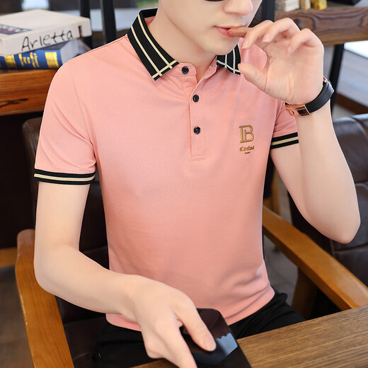 OUMEITI Summer Turny Silk Lapa de seda Polos de camiseta para hombres para hombres 2025 Nuevo estilo con cuello de manga corta QDT-P717 Black XL (130-145Jin [Jin equivale a 0.5 kg])