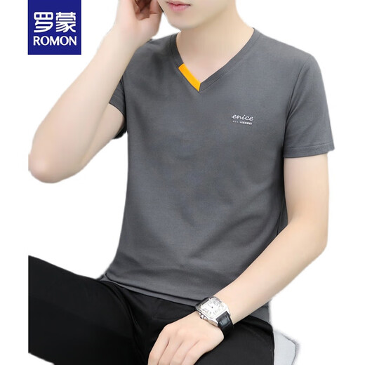 Romon Men's Vêtements 2025 Nouveau t-shirt à manches courtes pour les jeunes hommes en V Coton Slim-ate