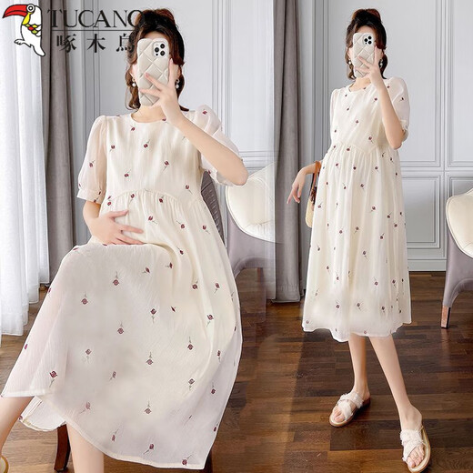 NOUVEAU COMME DE MATERNITÉE DE NOUVEAU WOODPECKER Vêtements d'été Fashionable Internet Célébrité Robe de maternité moyenne plus grande taille de maternité lâche Summer # 841 ROSE PUFFING SHANGES [SENSATION] XS [5-15Jin [Jin est égal à 0,5 kg]]]