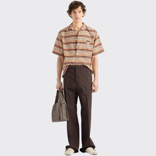 PRADA/Prada gift men's cotton striped bowling shirt ocher brown M
