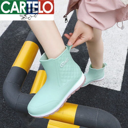 卡帝乐鳄鱼（CARTELO）雨鞋女款成人外穿防水防滑水鞋中筒雨天专用鞋软底胶鞋厨房雨靴 杏色(高15cm) 36