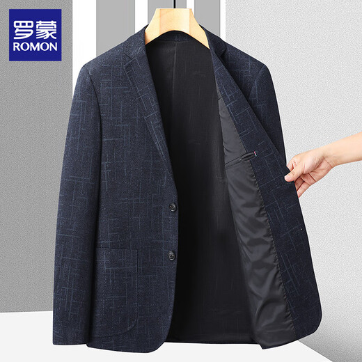 Luo Meng Casual Suit Men's Autumn and Winter Business Youth and Middle-aged Woolen Suit Fitting Simple Western Thick Jacket 20705/82392 Navy Blue XL /180