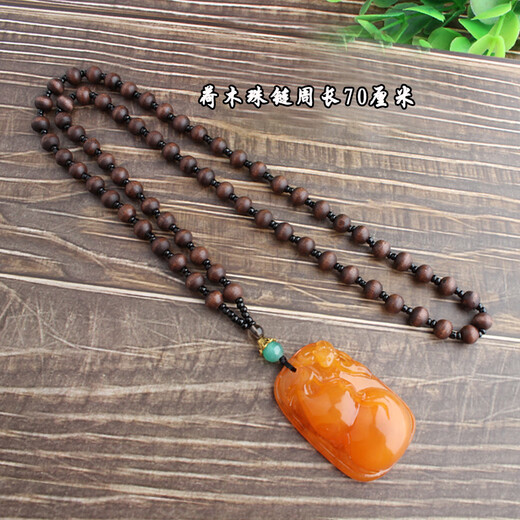 Fat Donglai same style beeswax sweater chain pendant retro old necklace peace buckle gourd long peace buckle wooden bead chain