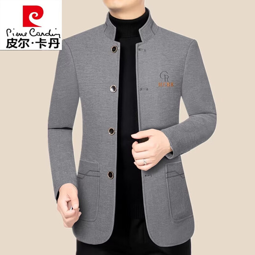 Pierre Cardin (Pierre Cardin) new autumn and winter woolen jacket for men middle-aged stand-up collar tunic suit fashion high-end trendy brand casual wool jacket for men black (spring style) XL 180 (135-150Jin Jin equals 0.5 kg)