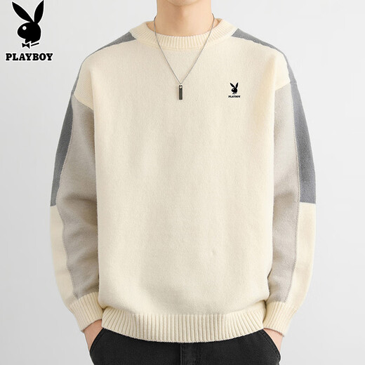 Playboy (PLAYBOY) Sweater Men's Sweater Men's Jacket Winter Trendy Mink Velvet Warm Sweater Bottoming Shirt Beige XL